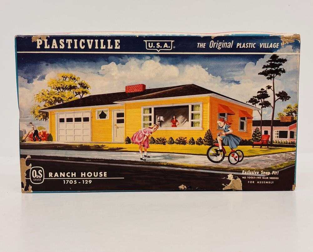 Plasticville O & S Gauge Ranch House Turquoise w/ White Roof Gray Door 1705-129